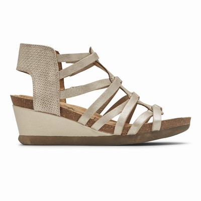 Cunhas Rockport Cobb Hill Shona T-Strap Mulher Prateadas PT-82735